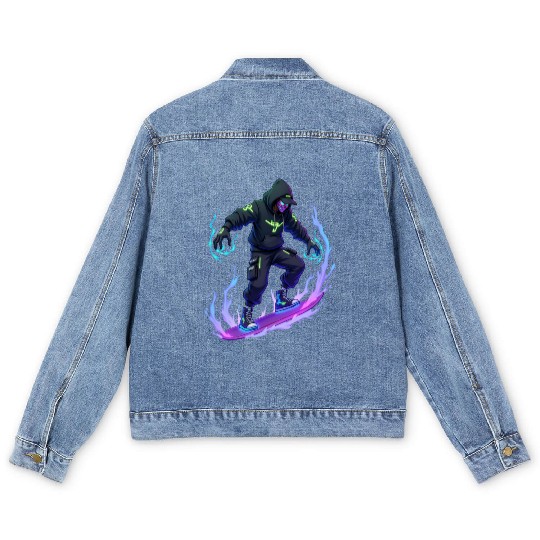 Ghost Wave - Neon Phantom Rider Men's Denim Jackets