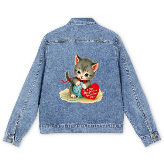 Kitten To a Dear Valentine s Day Card Men's Denim Jackets