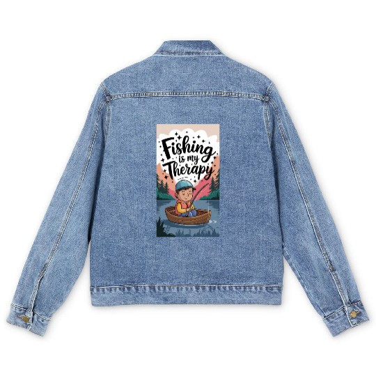 Fishing Is My Therapy – Relaxing Fishing Artwork Men's Denim Jackets