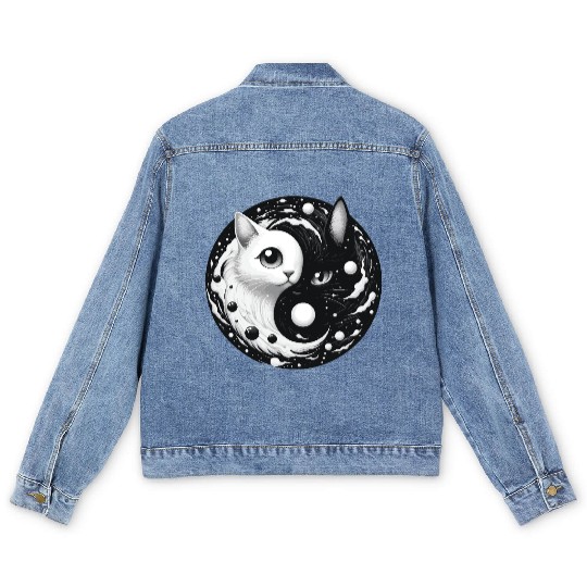 Ying and Yang Cats Asian Meditation Gift Idea Men's Denim Jackets