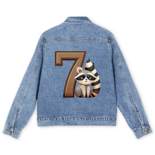 Playful Raccoon Kids Number Design Men's Denim Jackets