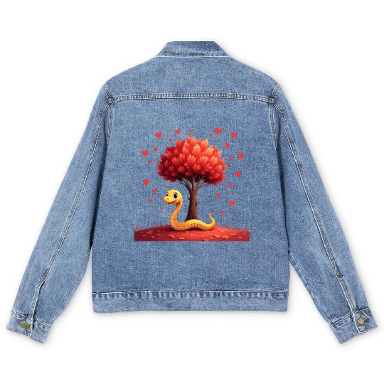 I love my snake heart tree Men's Denim Jackets