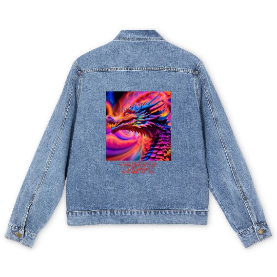 Trippy psychedelic fractal dragon Men's Denim Jackets