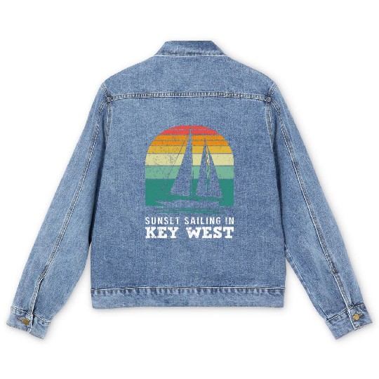 Florida SUNSET SAILING IN KEY-WEST Men's Denim Jackets