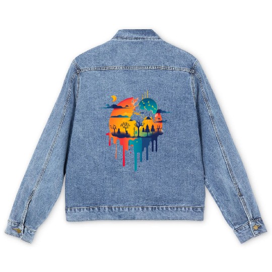 Natural Colorful and fantastic landscape Men's Denim Jackets