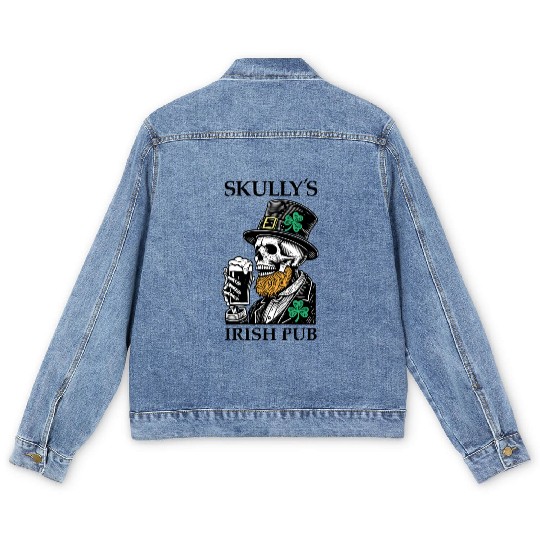 Skully's Irish Pub Skull St. Patrick's Day 2025 Sh Men's Denim Jackets