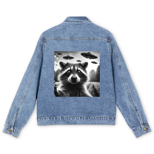 Racoon trash panda Funny Graphic Selfie UFOs Weir Men's Denim Jackets