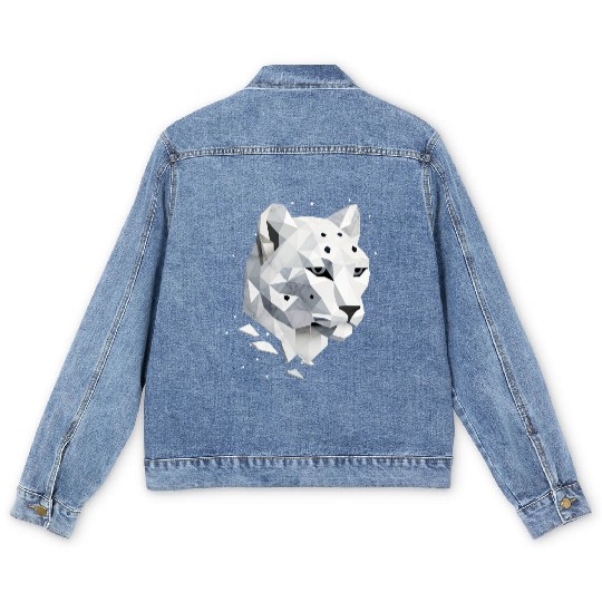 Geometric Snow Leopard - Elegance of the Wild Men's Denim Jackets