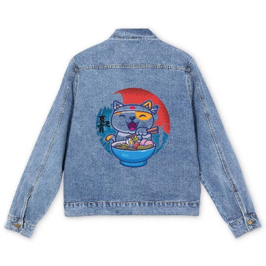 Japanese cat ramen Men's Denim Jackets