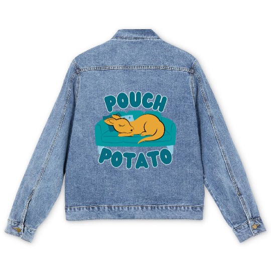 Pouch Potato Funny Cute Sleepy Kangaroo Men's Denim Jackets