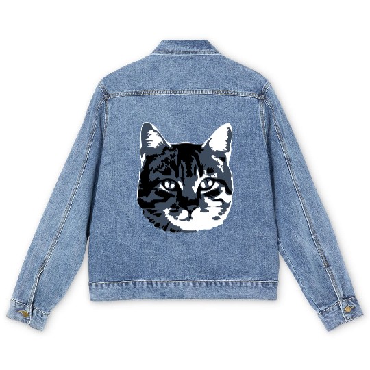 Cat Lover Realistic Pet Face Cute Cool Kitten Head Men's Denim Jackets