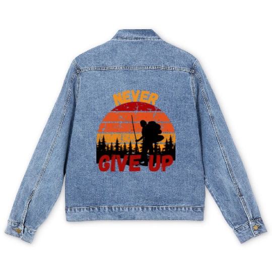 Never Give Up Forest Adventure Design Men's Denim Jackets