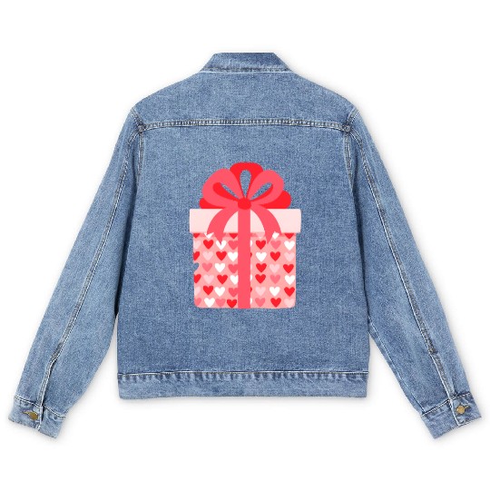 Hearts Gift Box Pattern Design Men's Denim Jackets