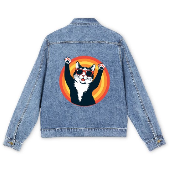 Retro 80s Cat Design, Hello Guys Men's Denim Jackets