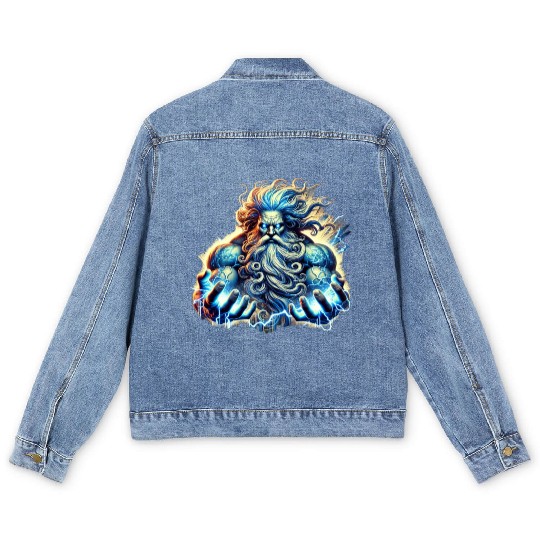 The Greek God Zeus with Lightning Men's Denim Jackets