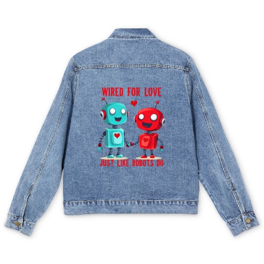 Valentine's Day Gift: Two Robots in Love on Bella Men's Denim Jackets