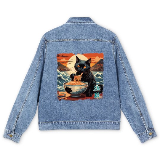 Cat Ramen Men's Denim Jackets