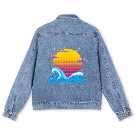 Pixel Sunset Horizon Men's Denim Jackets