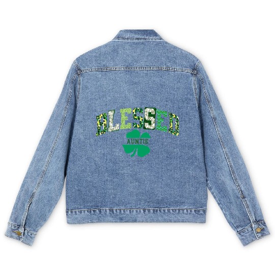 Blessed Auntie St Patricks Day Spring and Summer Men's Denim Jackets