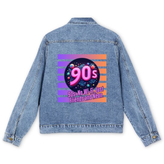 90s No WiFi Just Friends And Neon Men's Denim Jackets