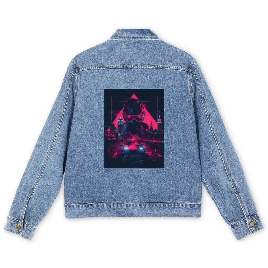 Man Retro Car City Vaporwave Synthwave 90s Men's Denim Jackets