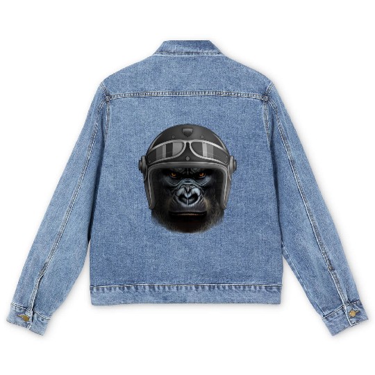 Biker Gorilla Motorcycle Silver Back Monkey Men's Denim Jackets