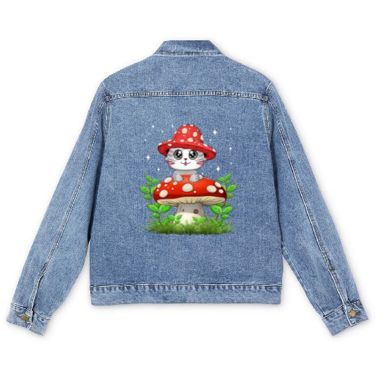 Cat Mushroom Cute Cottagecore Aesthetic Men's Denim Jackets