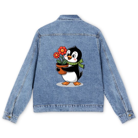 Cute Penguin Gardener Garden Joyful Design Men's Denim Jackets