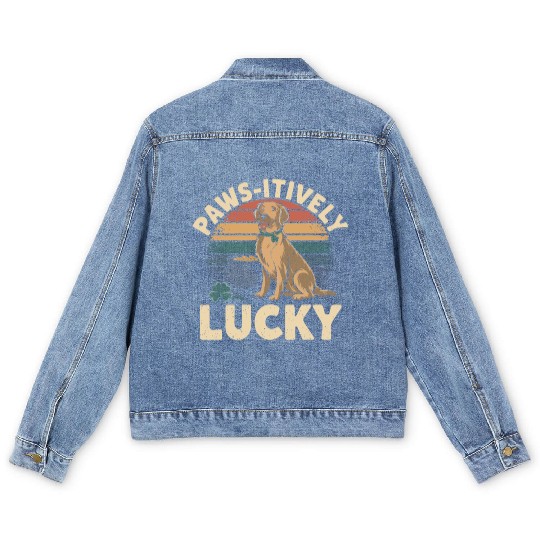 Paws-itively Lucky: Golden Retriever St. Patrick's Men's Denim Jackets