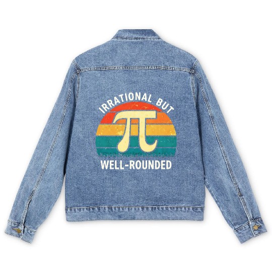 Retro Irrational But Well Rounded Pi Day Math Love Men's Denim Jackets