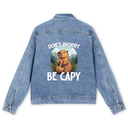 Don’t Worry Be Capy Funny Capybara Lover Men's Denim Jackets