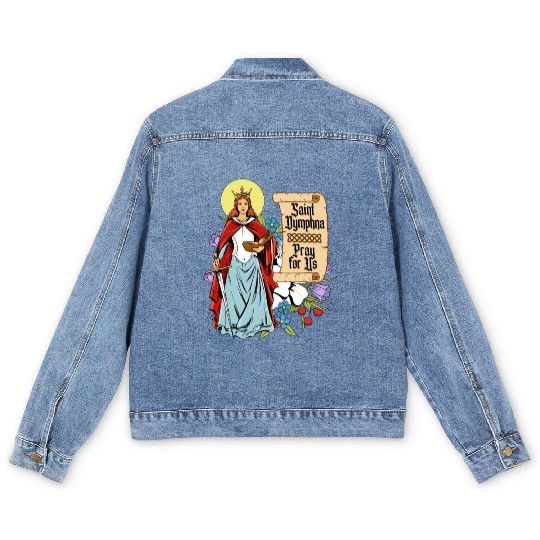 St. Dymphna Purity Lily Patron Saint Mental Health Men's Denim Jackets