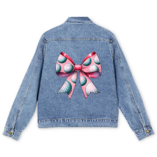 Coquette Bow Golf Ball Pattern Mothers Day Pink Men's Denim Jackets