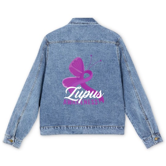 Lupus Awareness Butterfly Embrace Men's Denim Jackets