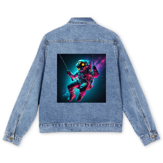 Swinging in space sh Men's Denim Jackets
