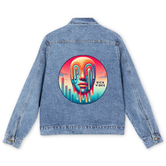 Surreal Melting Face Psychedelic Art - Sick Vibes Men's Denim Jackets