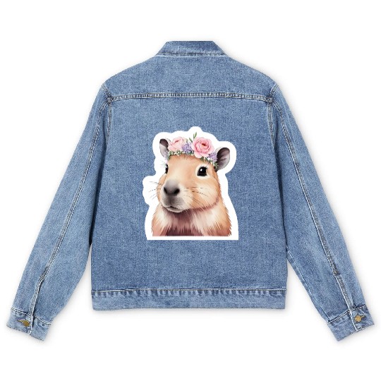 Capybara with Flowers Men's Denim Jackets