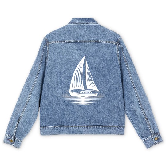Sailboat In Calm Sea On The Horizon Men's Denim Jackets