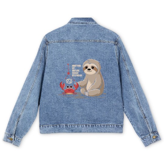 Cancer Zodiac Sloth: Nurture by Nature, Fierce by Men's Denim Jackets