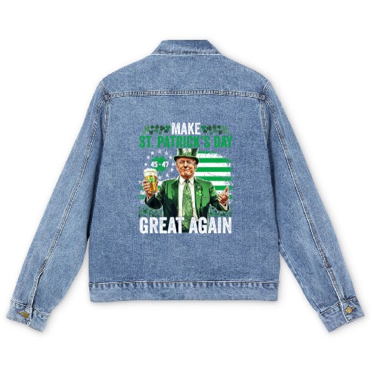 Make St Patricks Day Great Again Funny Trump Men's Denim Jackets