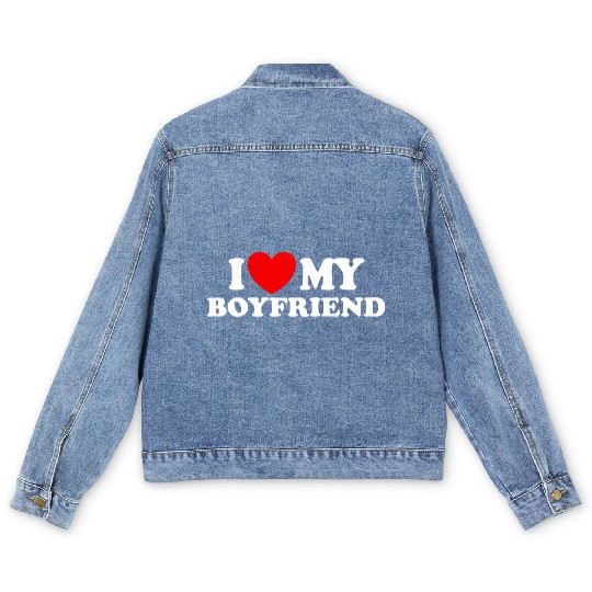 I Love My Boyfriend Matching Couple My Boyfriend Men's Denim Jackets