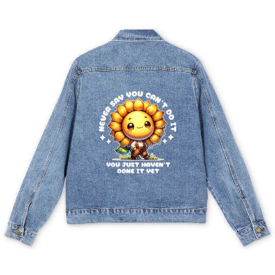 Cute Sunflower with Motivational Positive Quotes Men's Denim Jackets