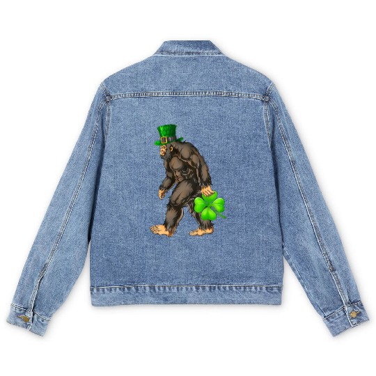 Vintage St Patricks Day Bigfoot Sasquatch Irish Men's Denim Jackets