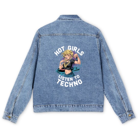 Listen To Techno Girls Dance Music Electro Vibes Men's Denim Jackets