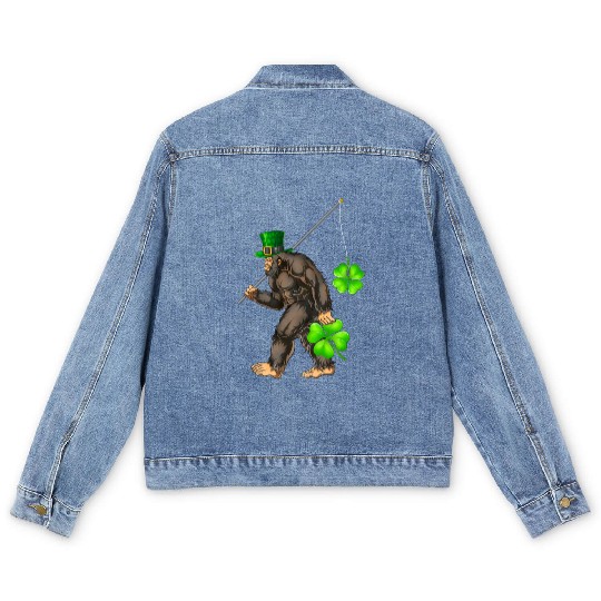 St Patricks Day Bigfoot Sasquatch Irish Men's Denim Jackets