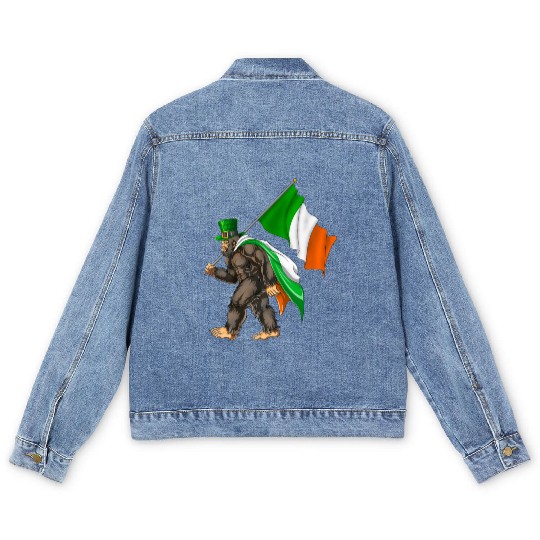 St. Patrick's Day Bigfoot Ireland Flag Men's Denim Jackets