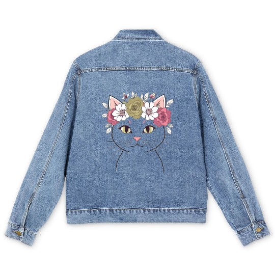 Royal Cat with a Rose Crown Men's Denim Jackets