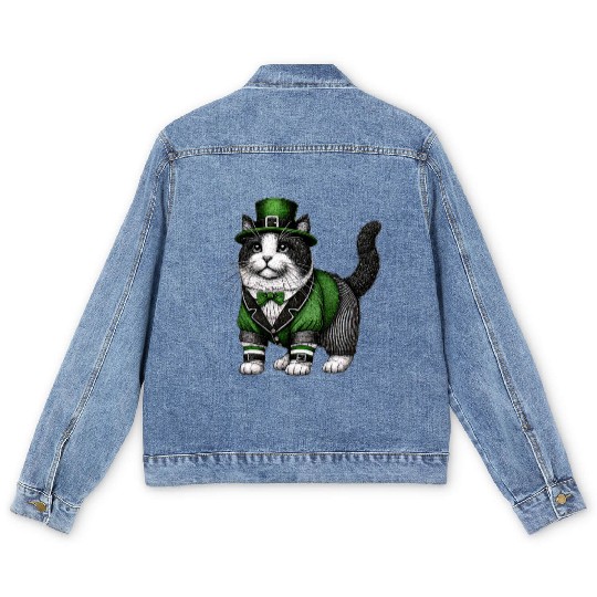 Lucky Cat in Green - St. Patrick’s Day Men's Denim Jackets