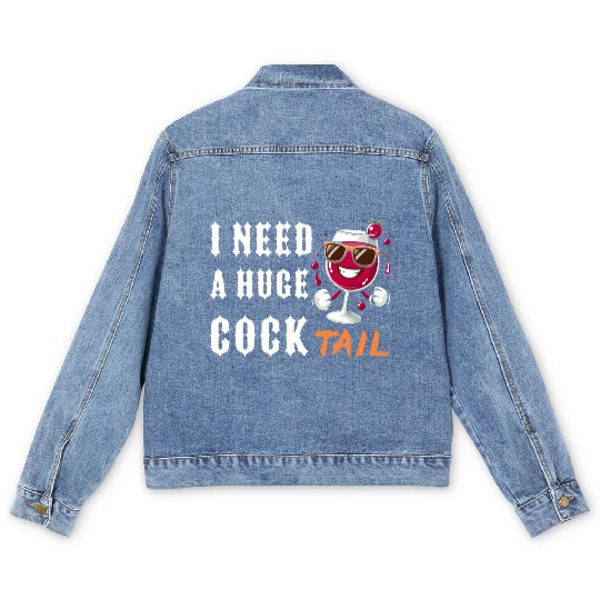 drinking, funny, huge, cocktail, adult, humor, Men's Denim Jackets