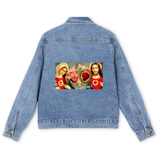 Sacred Heart and Immaculate Heart Jesus and Mary Men's Denim Jackets